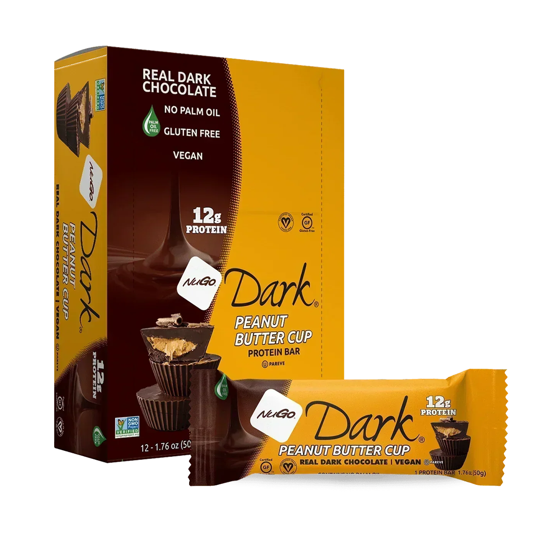NuGo Dark Peanut Butter Cup Protein Bar 50g, 12g Vegan Protein, Gluten Free, Non-GMO, Pack of 12 pcs