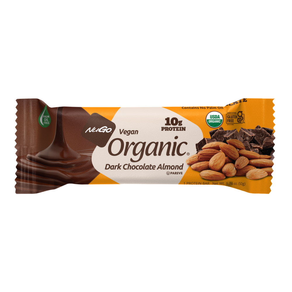 NuGo Organic Chocolate Almond Protein Bar, Vegan, Gluten Free, 10g Plant Protein, 50g
