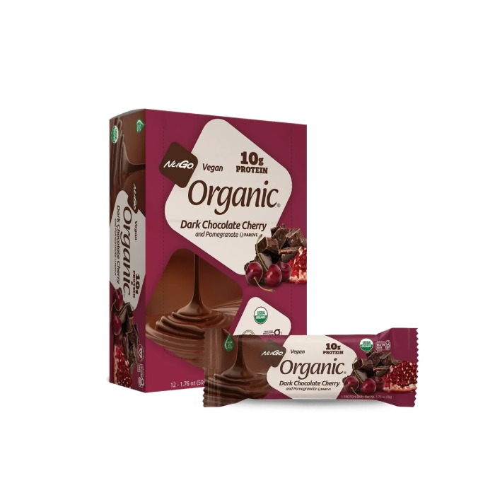 NuGo Organic Dark Chocolate Cherry Protein Bar 50g, Vegan, Gluten Free, 10g Plant Protein, Pack of 12 pcs