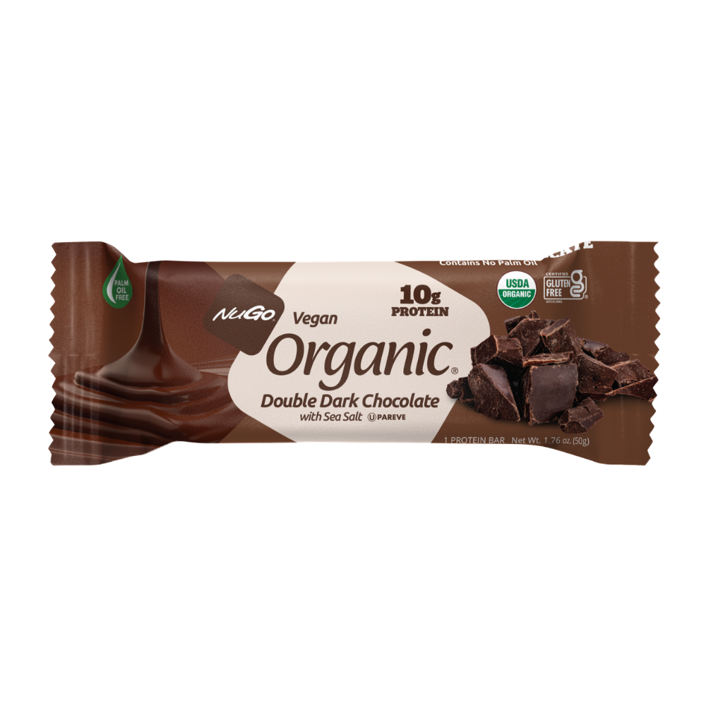 NuGo Organic Double Dark Chocolate Protein Bar, Vegan, Gluten Free, 10g Protein, 50g