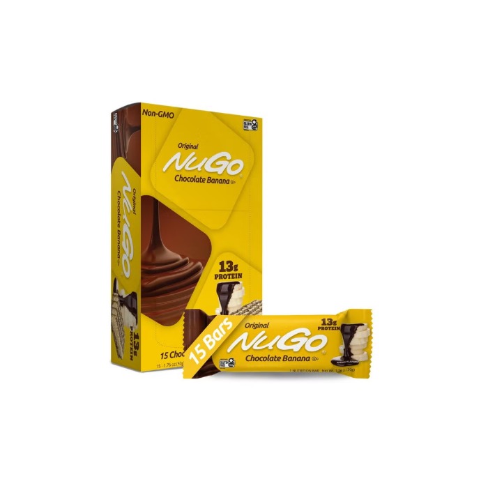 NuGo Original Banana Chocolate Protein Bar 50g, 13g Protein, Gluten Free, Real Milk Chocolate Snack, Pack of 15 pcs