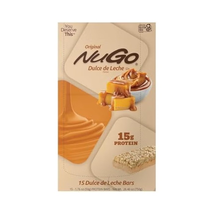 NuGo Original Dulce De Leche Bar 50g,15g Protein, Gluten Free Caramel-Inspired Crunchy Snack, Pack of 15 pcs