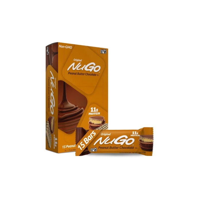 NuGo Original Peanut Butter Chocolate Protein Bar 50g, 11g Protein, Gluten Free Snack, Pack of 15 pcs