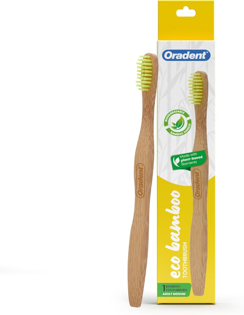 Oradent Eco Adult Bamboo Toothbrush Medium Yellow 1s