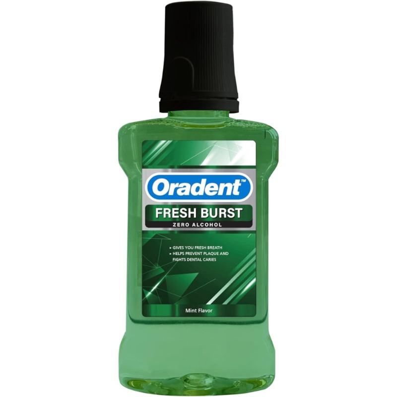 Oradent Fresh Burst Zero Alcohol Mouthwash, Mint Flavor, Fresh Breath, Plaque Control & Cavity Protection – 500ml