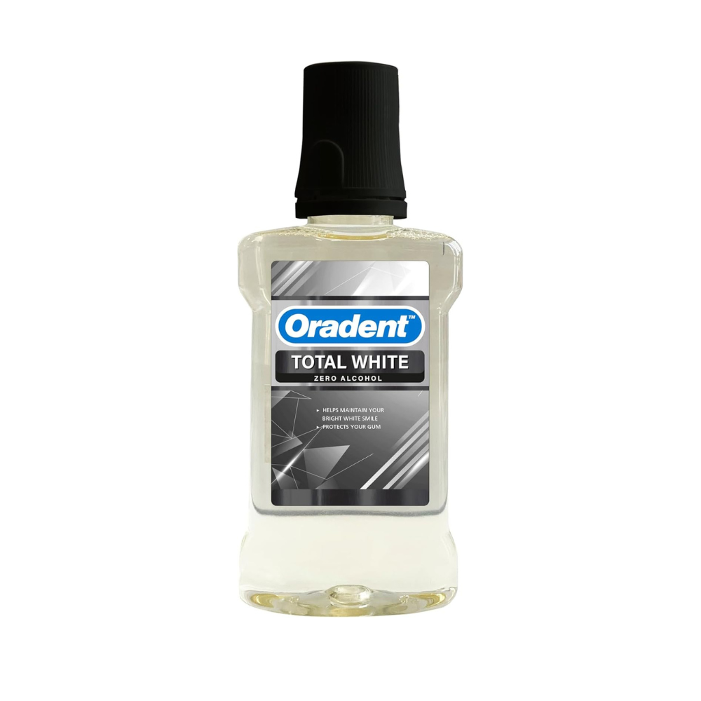 Oradent Total White Zero Alcohol Mouthwash, Bright Smile, Gum Protection & Give Fresh Breath – 500ml