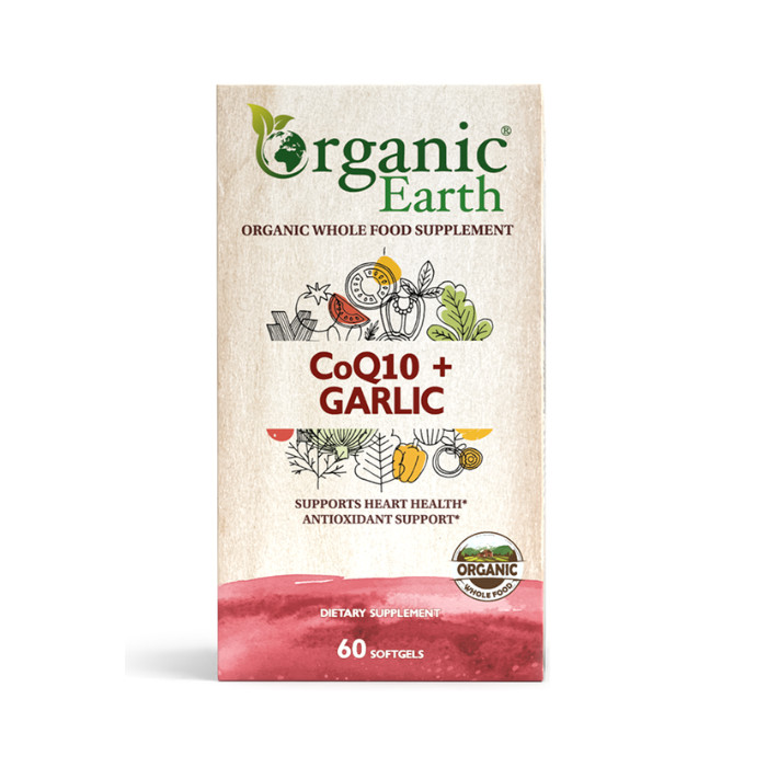 Organic Earth CoQ10 + Garlic, Heart Health, Circulation & Energy Support, 60 Softgels