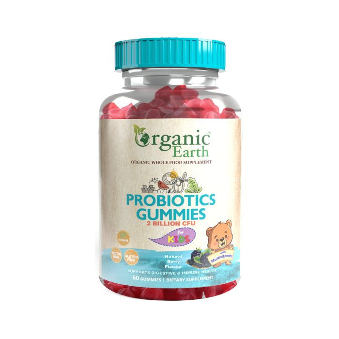 Organic Earth Kids Probiotic Gummies, Gut Health, Immunity, and Daily Multivitamins for Children, 60 pcs
