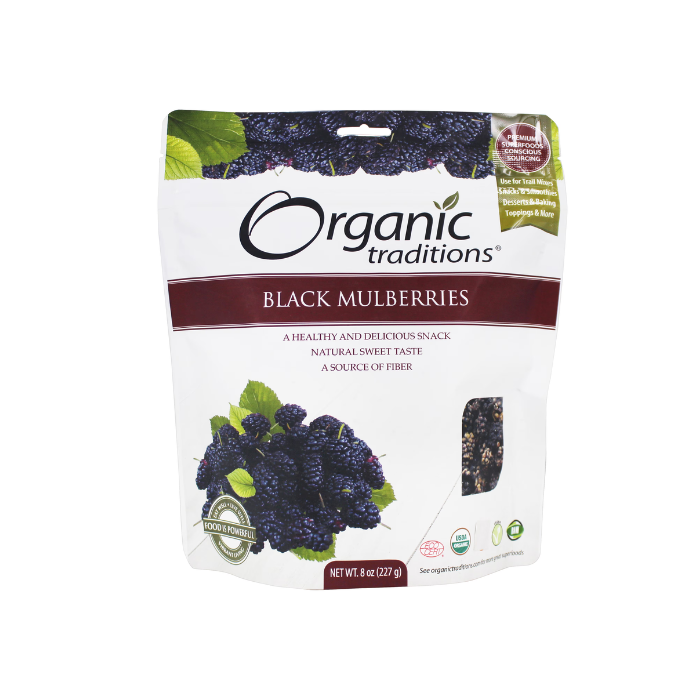Organic Traditions Black Mulberries - Naturally Dried Superfruit, No Sugar, High in Fiber & Vitamin C – 227g