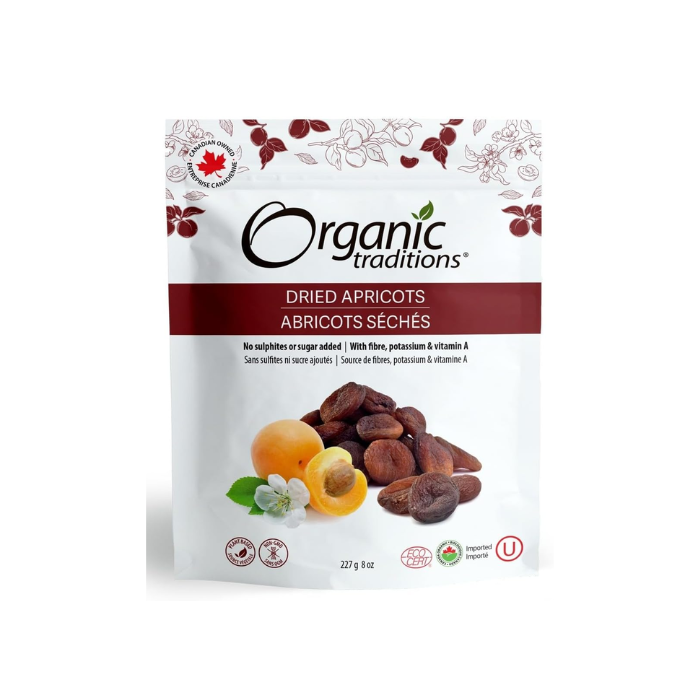 Organic Traditions Dried Apricots - Unsulfured, No Sugar, Gluten-Free, Vegan, Fiber-Rich - 227g