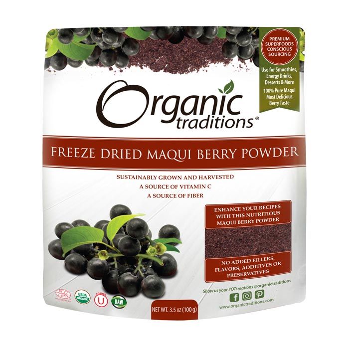 Organic Traditions Freeze Dried Maqui Berry Powder, Organic Antioxidant Superfruit, Gluten-Free - 100g