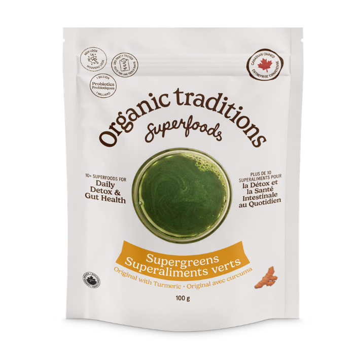 بروبيوتيك سوبر جرينز بالكركم من Organic Traditions - وزن 100 جم