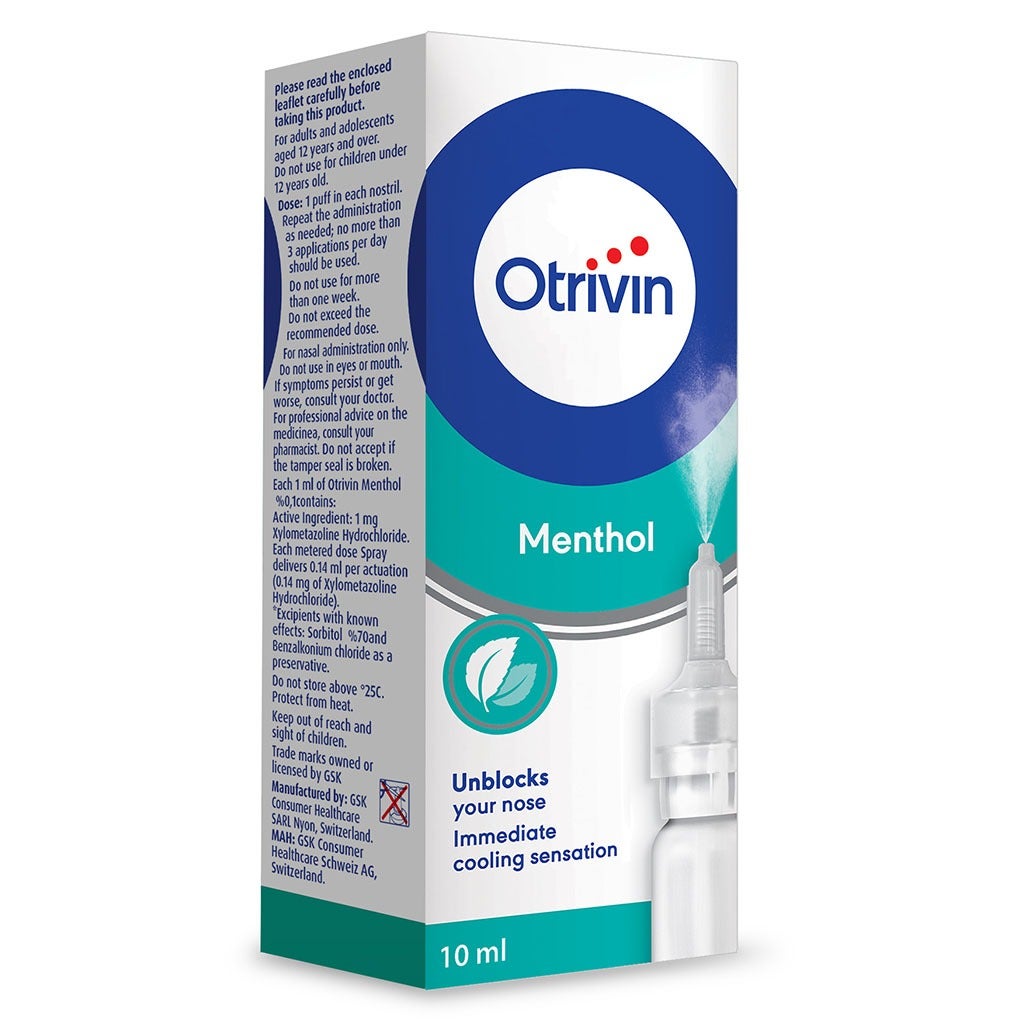 Otrivin 0.1% Menthol Nasal Spray Unblock Your Nose with an Immediate Cooling Sensation 10ml