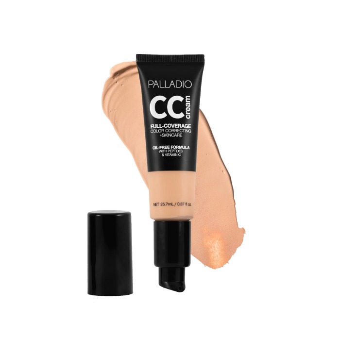 Palladio CC Cream Full Coverage Foundation, Light 22N, Oil-Free Formula with Peptides & Vitamin C - 25.7ml