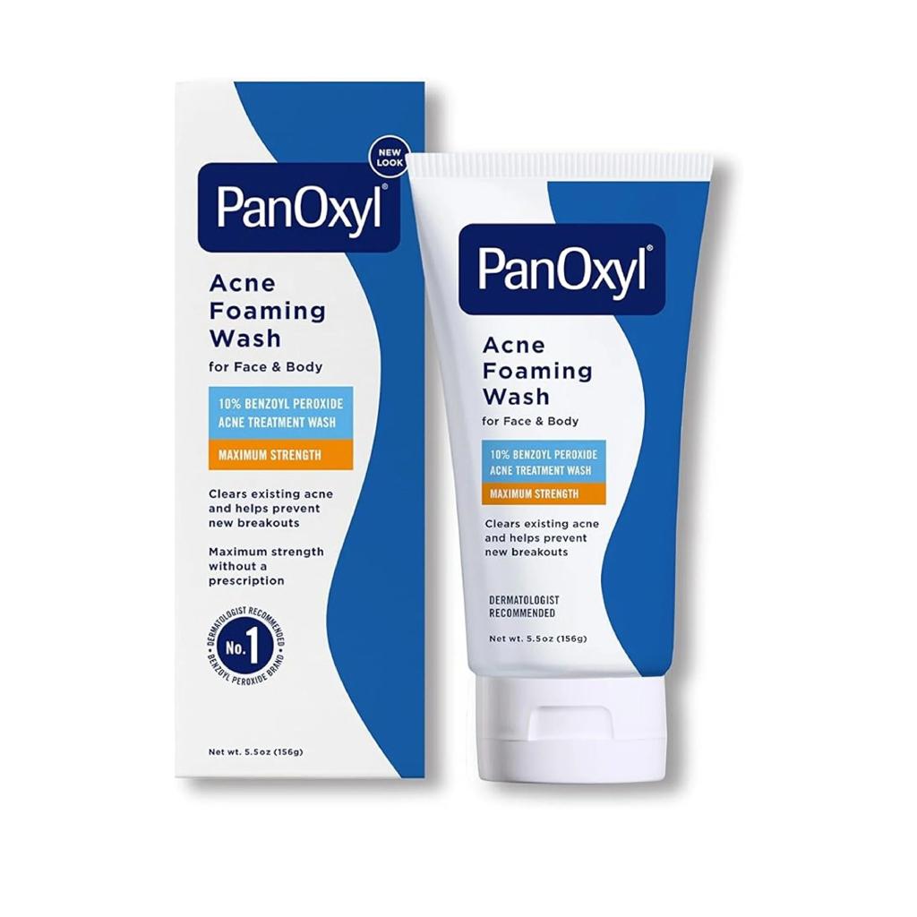 PanOxyl Acne Foaming Wash Maximum Strength 10% Benzoyl Peroxide Cleanser for Face, Chest & Back Acne, 5.5oz