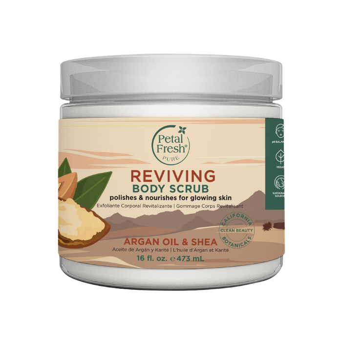 Petal Fresh Pure Argan Oil & Shea Body Scrub -Deep Exfoliation, Hydrating Vegan Scrub for Smooth, Radiant Skin 16 oz