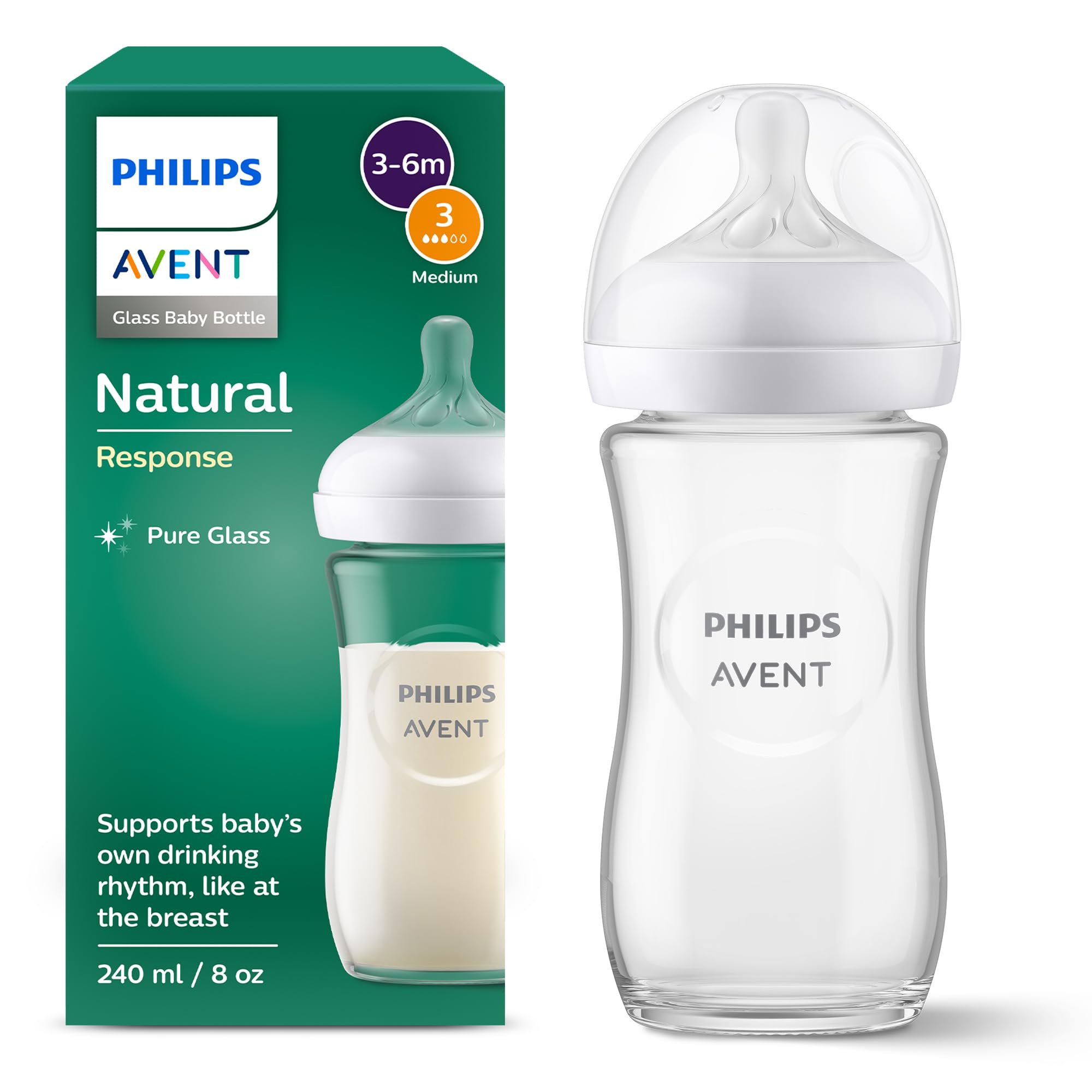 Philips Avent Natural 3.0 Glass Feeding Bottle 240ml PA710