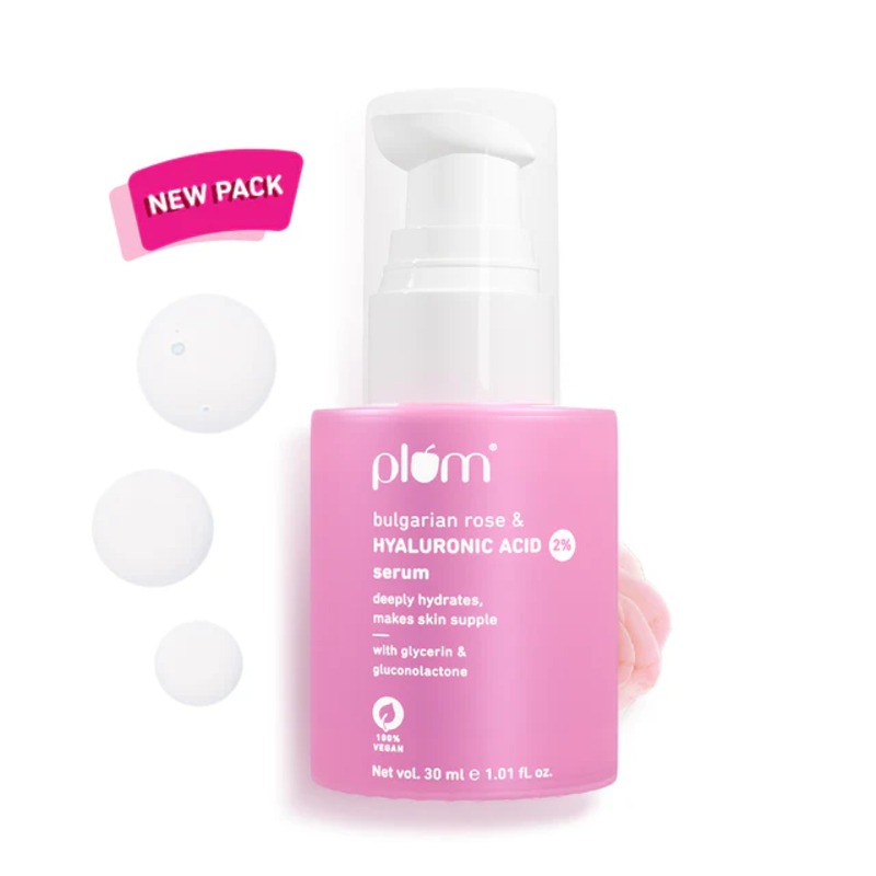 Plum Bulgarian Rose & Hyaluronic Acid 2% Face Serum, Deep Hydration and Plumping Glow, 30ml