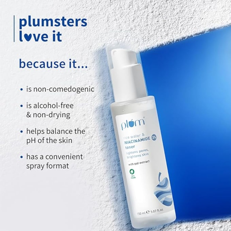 Plum 3% Niacinamide & Rice Water Alcohol-Free Toner for Pore Tightening, 150ml