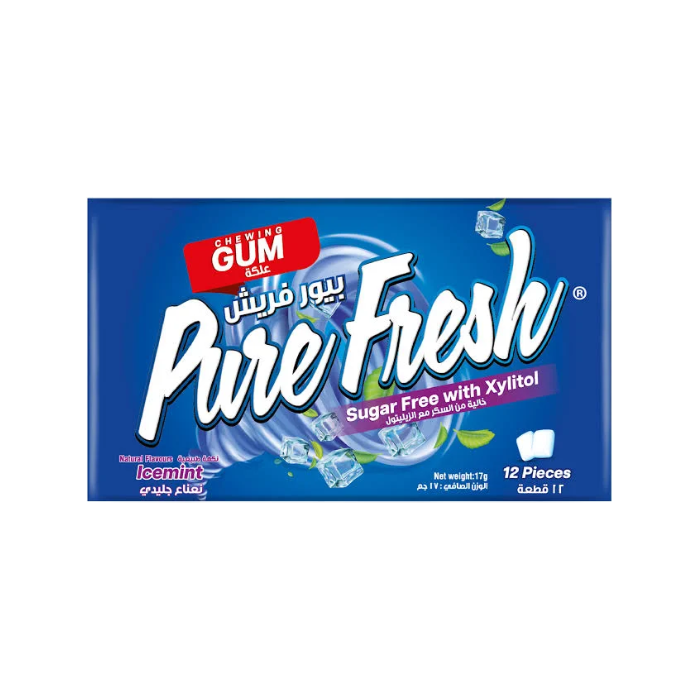 بيور فريش علكة خالية من السكر زايليتول آيس منت، خالية من الأسبارتام والجلوتين، 12