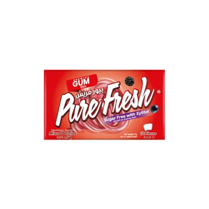 بيور فريش علكة خالية من السكر زايليتول توت مشكل، خالية من الأسبارتام والغلوتين، 12