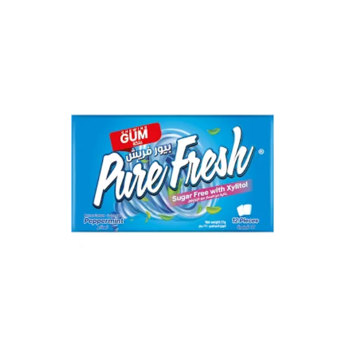 Pure Fresh Sugar Free Xylitol Gum Peppermint, Aspartame Free and Gluten Free, 12s