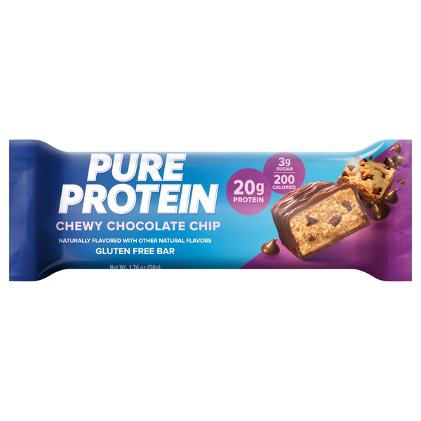 Pure Protein Chewy Chocolate Chip Bars, High Protein, Low Sugar Snack, Gluten-Free, On-the-Go Fuel 50g