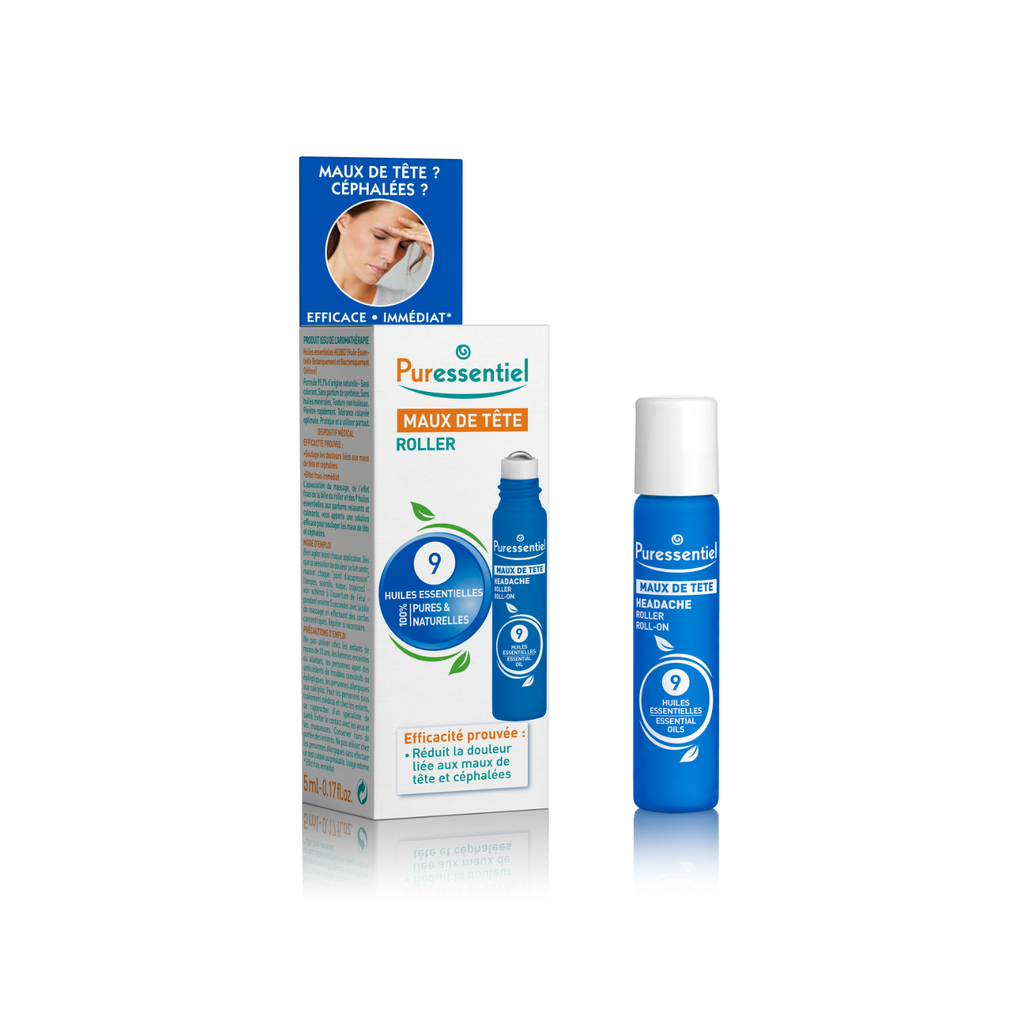 Puressentiel Well Being Headache Roll-On with 9 Essential Oils 10ml