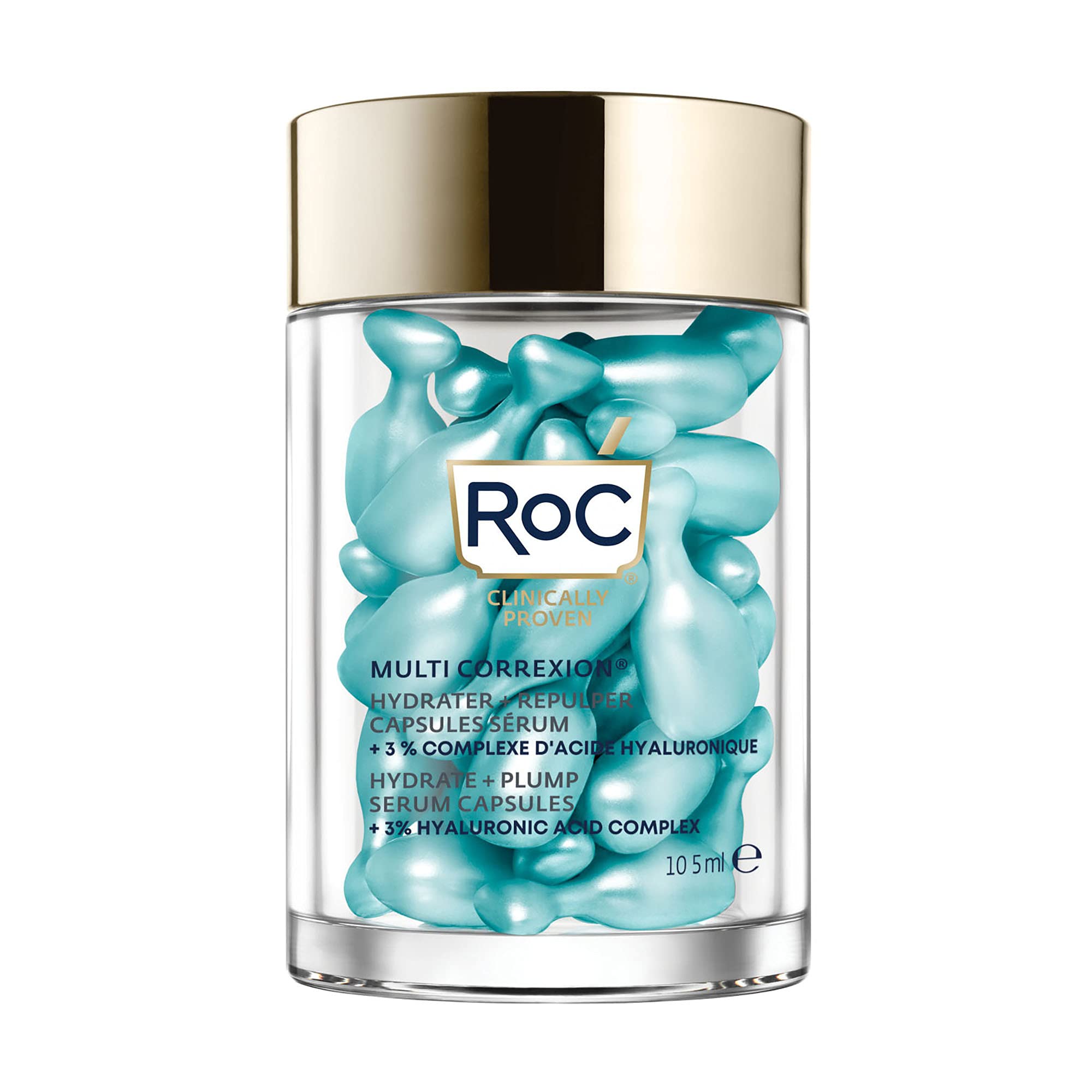 Roc Multi Correxion Hydrate + Plump Serum Capsules, Hyaluronic Acid Anti-Aging Face Serum for Intense Hydration & Plumping - 10 Count