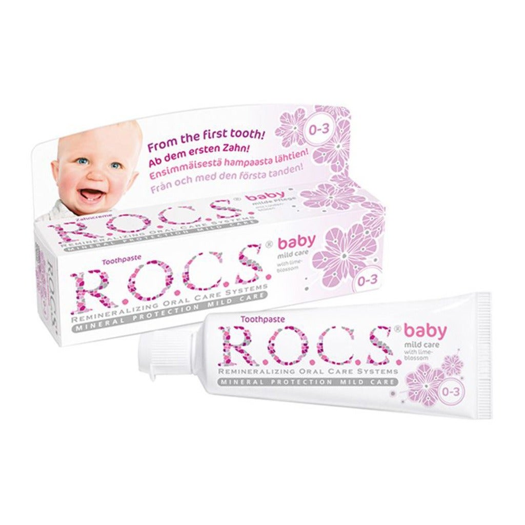 Rocs Baby Mild Care Toothpaste with Lime Blossom, Gentle, Safe Oral Care for Babies 0-3 Years - 35ml