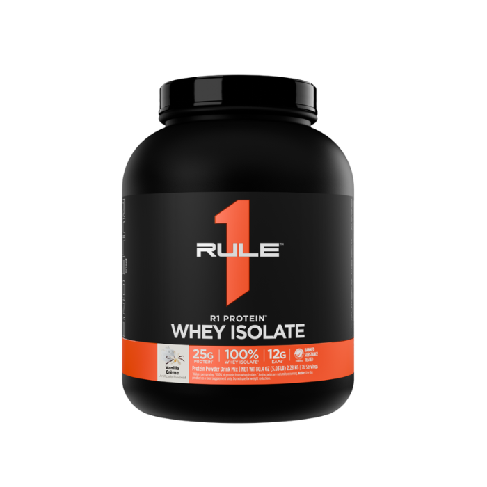 Rule 1 Protein Whey Isolate Vanilla Creme, 25g Protein & 6g+ BCAAs Per Scoop, 76 Servings, 5lb