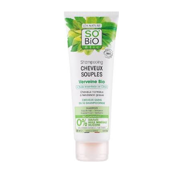 So Bio Etic Organic Supple Hair Shampoo Verbena, Lemon Essential Oil, Normal to Oily Hair, 250ml