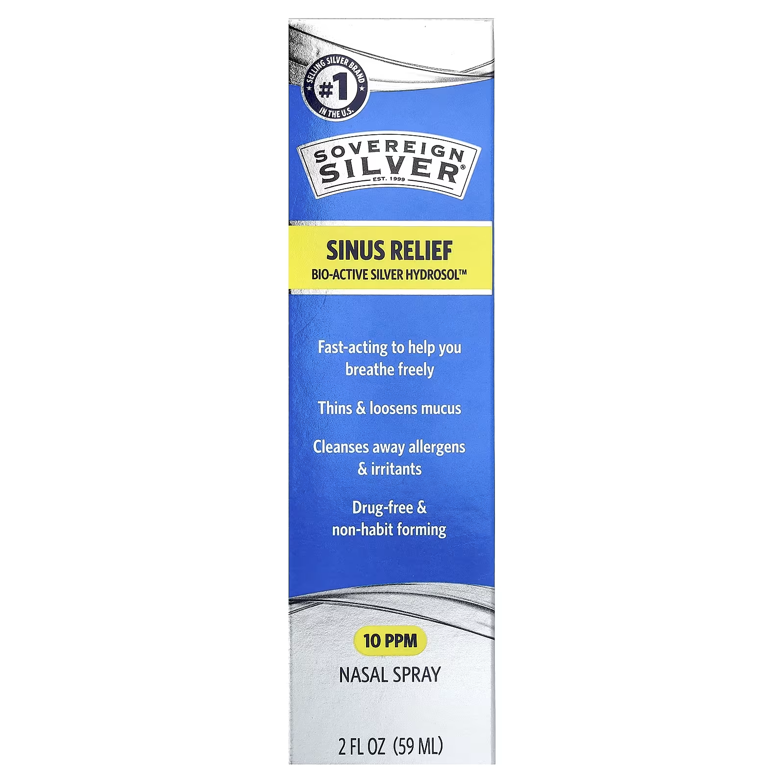 Sovereign Silver Bio-Active Silver Hydrosol, Natural Nasal Spray Sinus Relief 59ml