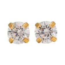Studex Tiny Tips 4mm Tiffany Cubic Zirconia Earrings Gold Plated Hypoallergenic Sparkle for Sensitive Ears