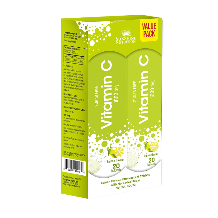 Sunshine Nutrition Vitamin C 1000mg Effervescent Tablet Lemon 20's Value Pack