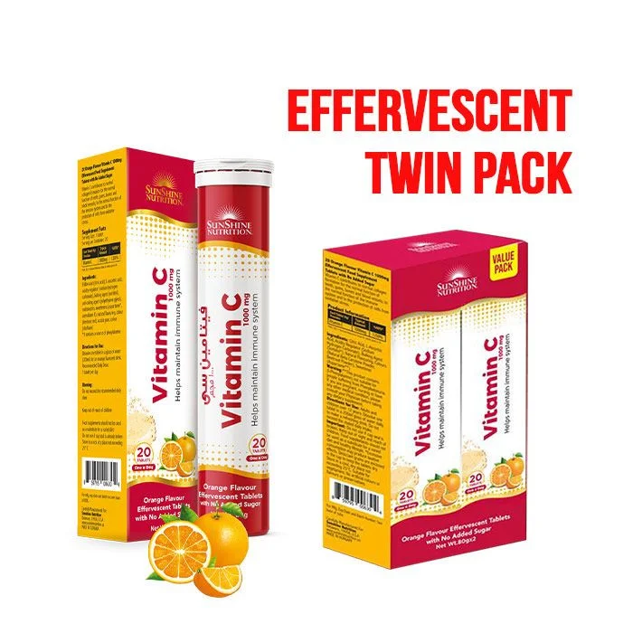 Sunshine Nutrition Vitamin C 1000mg Orange Effervescent 20 Tabletsx2 Value Pack