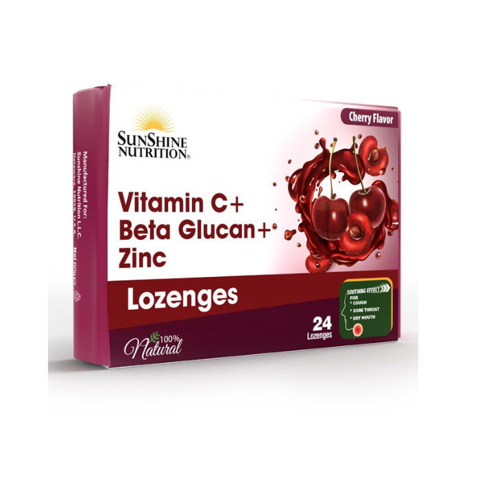 Sunshine Nutrition Vitamin C+ Beta Glucan+Zinc Lozenges Cherry 24s