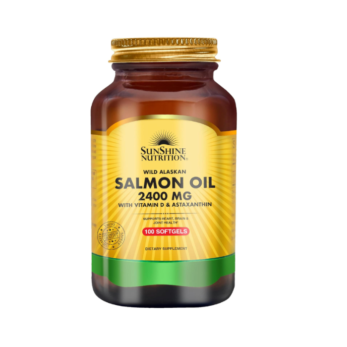 Sunshine Nutrition Wild Alaskan Salmon Oil 2400mg, Omega 3 Fish Oil Supplement, 100 Softgels