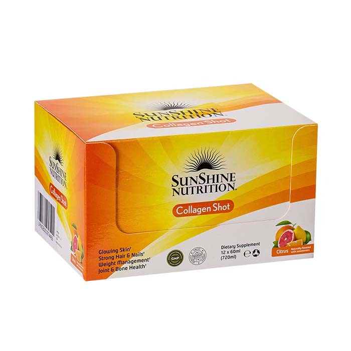 Sunshine Nutrition Collagen Shots Citrus Flavor - Marine, Biotin & Vitamins for Skin, Hair & Nails 60ml - Box of 12 pcs