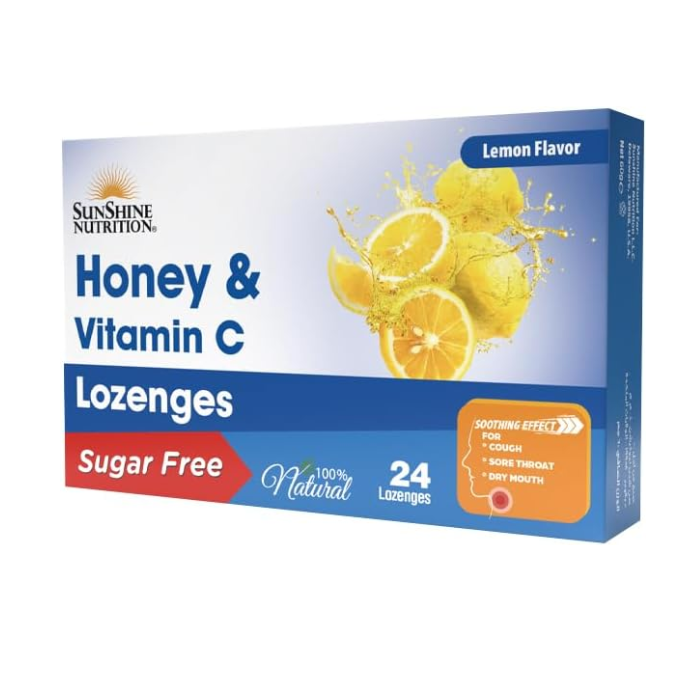 Sunshine Nutrition Honey & Vitamin C Sugar Free Lozenges Lemon 24s