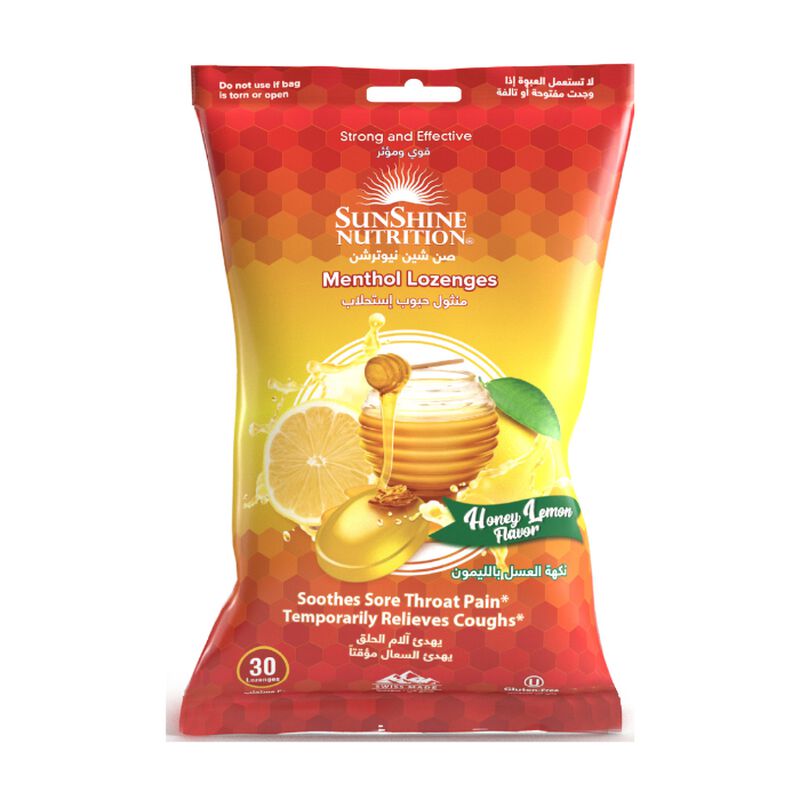 Sunshine Nutrition Menthol Sugar Free Lozenges Honey Lemon 30s