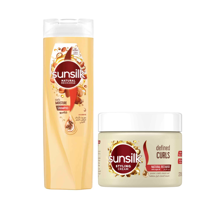 Sunsilk Natural Recharge Curls Moisture Shampoo with Argan Oil 400ml + Defined Curls Style Cream 275ml