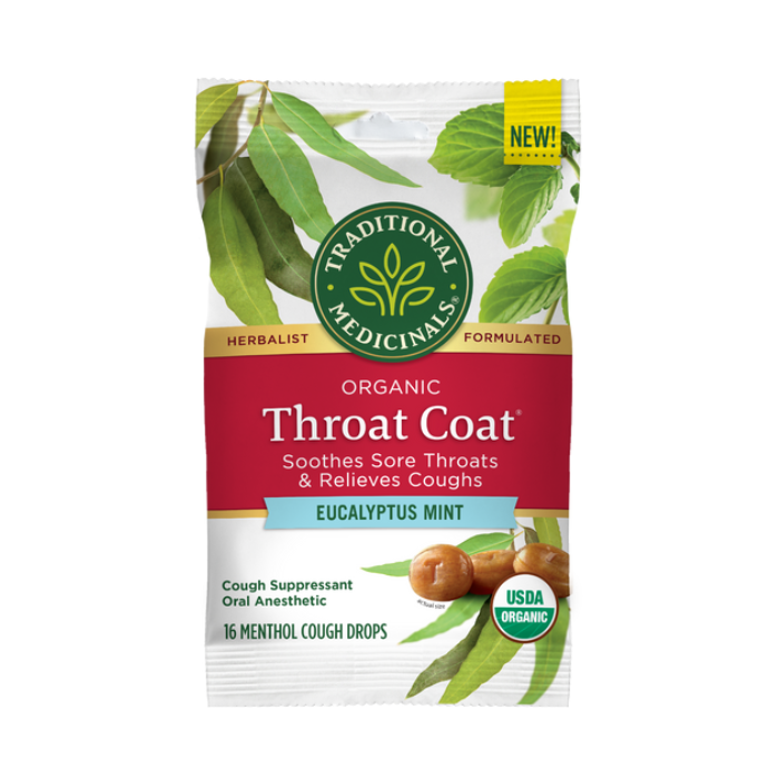 Traditional Medicinals Organic Throat Coat Eucalyptus Mint Lozenges 16s