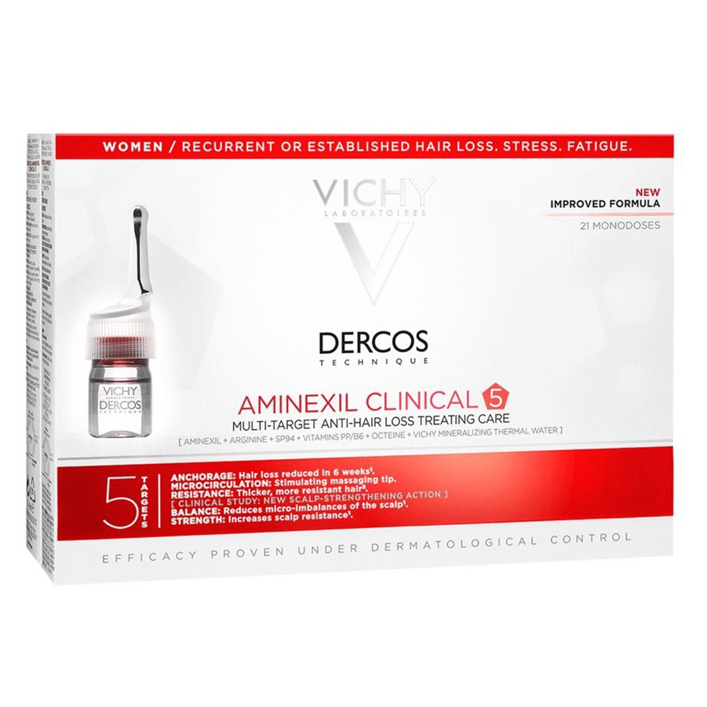 Vichy Dercos Aminexil Clinical 5 Anti-Hair Fall Treatment For Women, Pack of 6ml x 21's